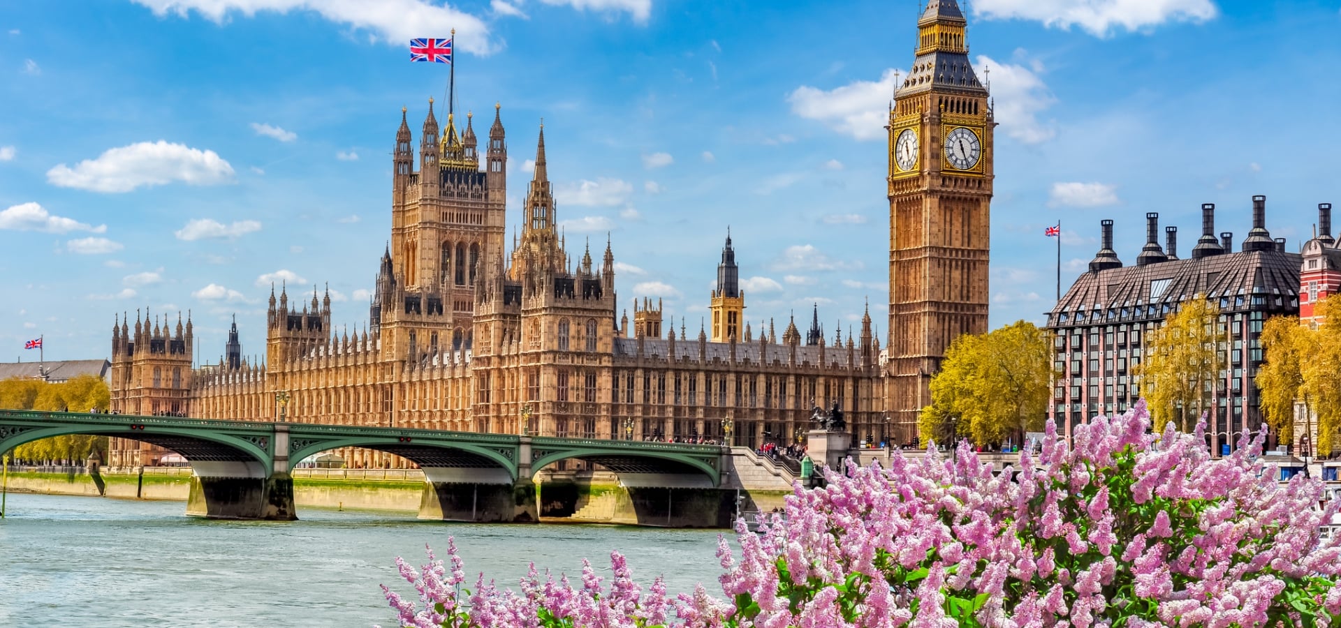 Big Ben tower and Houses of Parliament in spring, London, UK